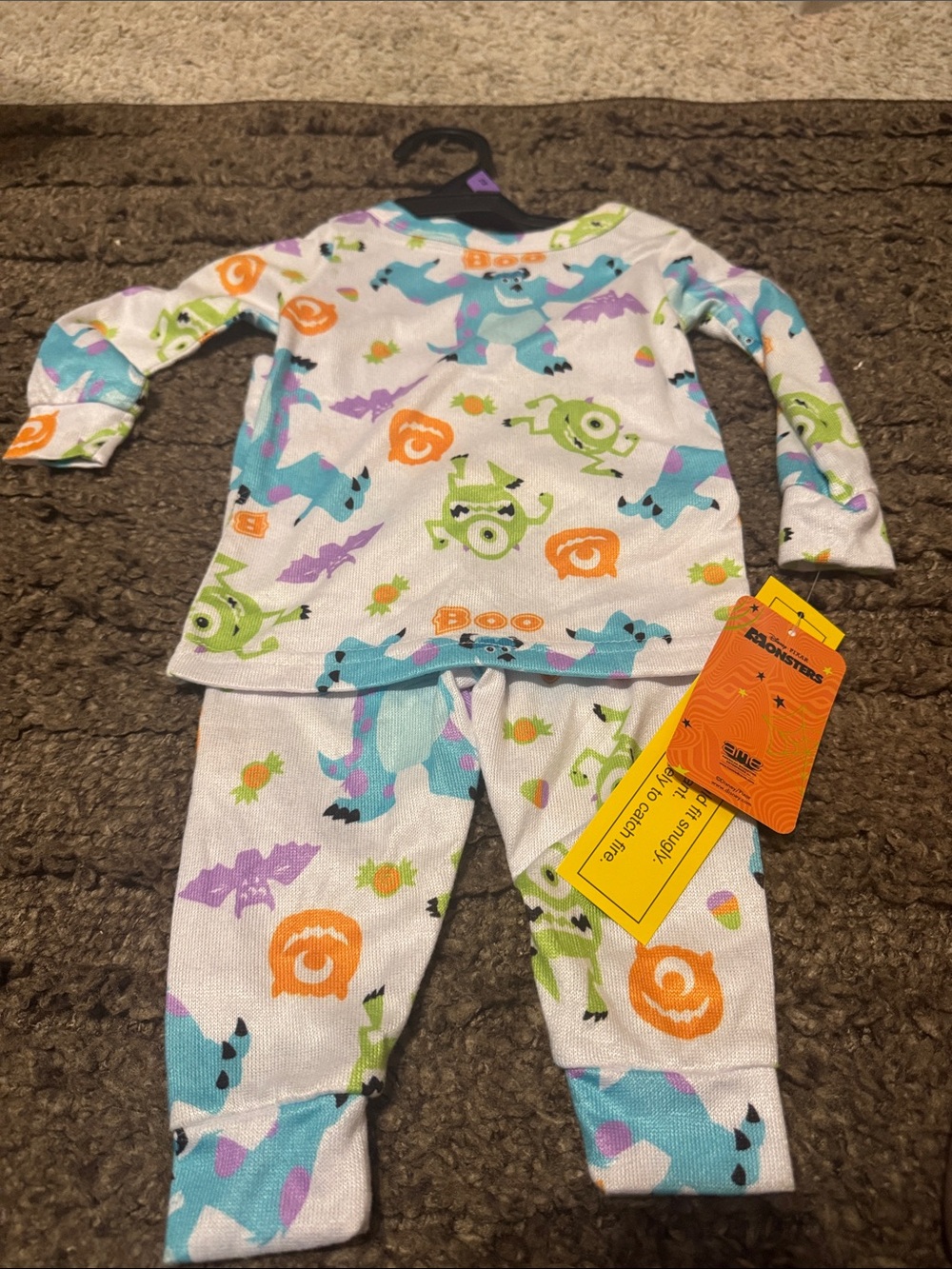 Disney Kids Halloween Monster Pajama Set - White with Blue, Green & Orange